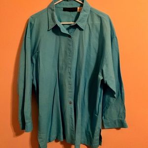 Harve` benard, by benard holt man, xl women’s linen, turquoise blue shirt